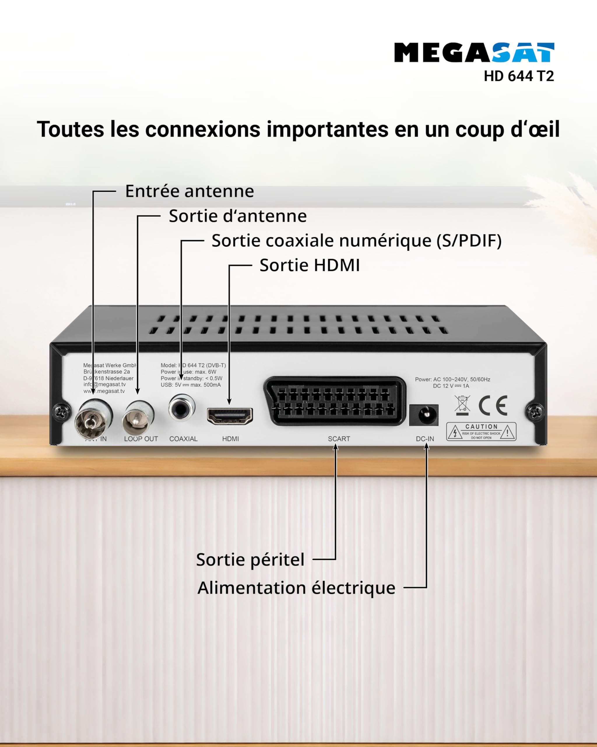 Megasat HD 644 T2 – Récepteur DVB-T2 pour TV Gratuite – Noir | Reçoit les chaînes TNT gratuites, lecteur USB, Full HD, SCART et HDMI