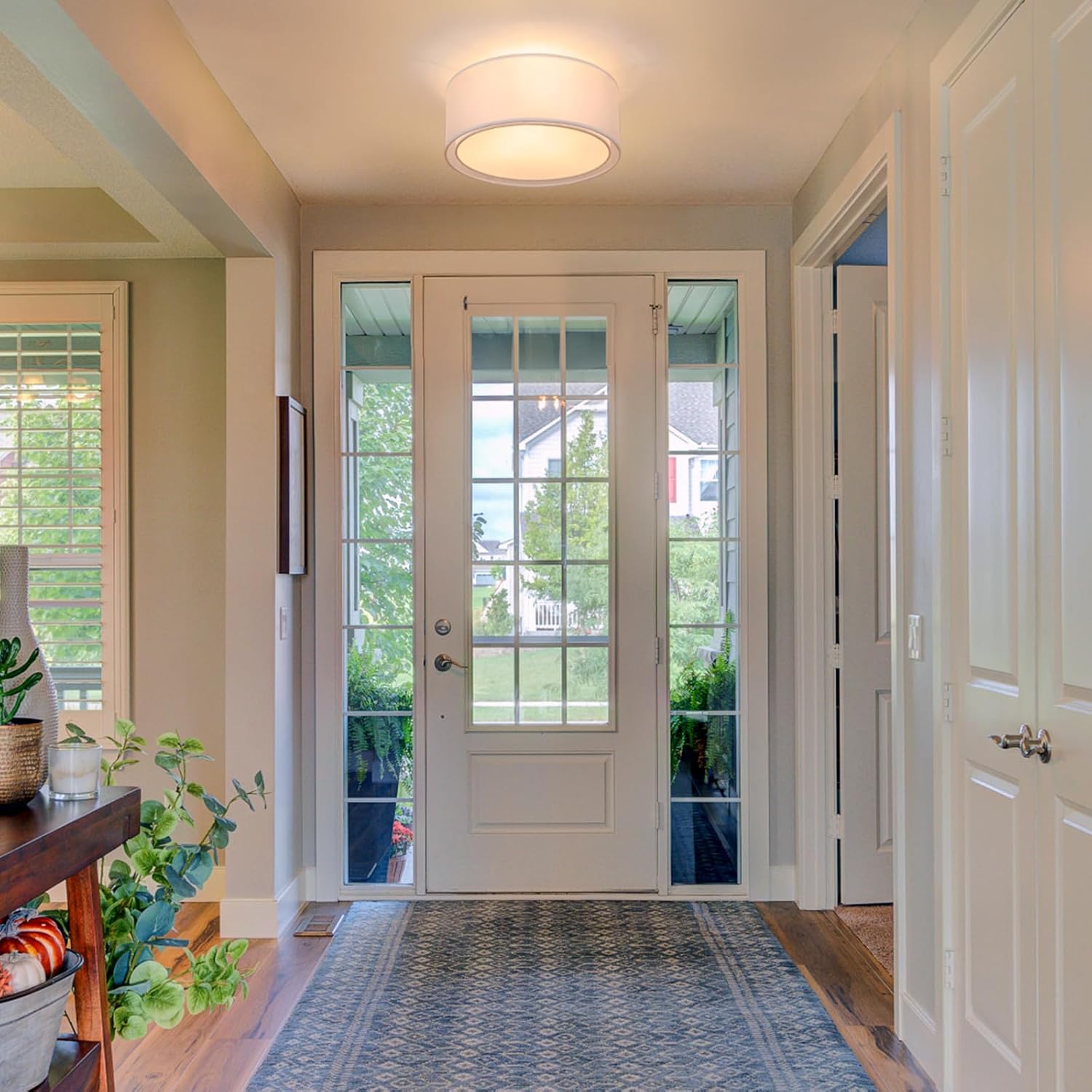 Luupyia 3-Light Double Fabric Drum Ceiling Light Fixture, 12.59 Inches Simple Semi Flush Mount Ceiling Lights with Double Fabric Shade, Modern Drum Chandelier for Bedroom, Hallway E26, 60W