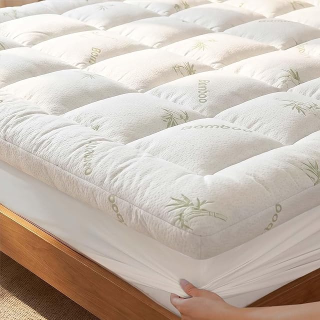 Mattress Topper Twin Size 3 Inches, Bamboo-Viscose Mattress Topper, Ultra Fluffy and Soft for Back Pain Relief, Naturally Cooling for Hot Sleepers, Green