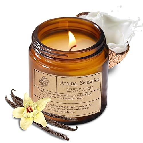 ARCASA Organic Coconut Vanilla Candles - Non Toxic Soy Candles for Home, Stress Relief & Meditation (7oz) - Coconut Vanilla