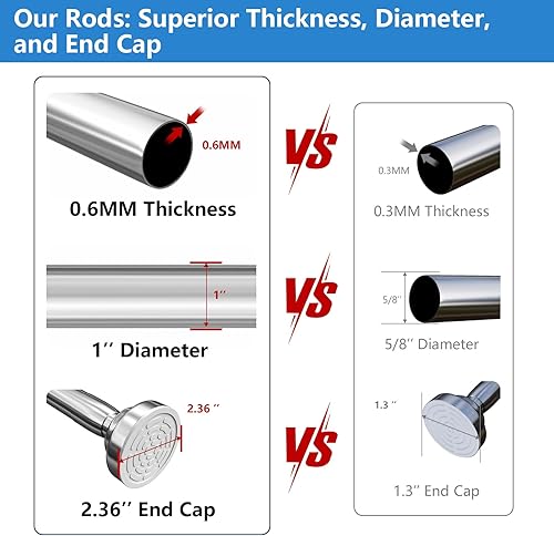 Miniatura 4 de Umimile Barra de cortina de ducha, barra de cortina de tensión de resorte ajustable de 1 pulgada de diámetro, barra de ducha de acero inoxidable 304