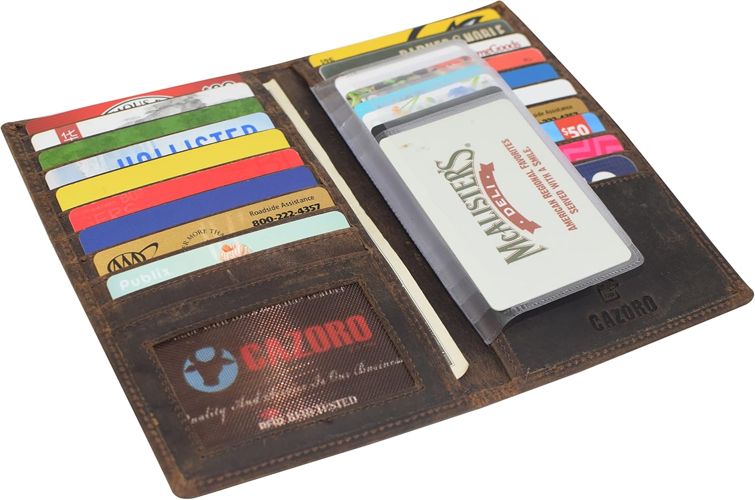 RFID Blocking Bifold Genuine Leather Credit Card ID Holder Long Wallet (Vintage Design Brown)