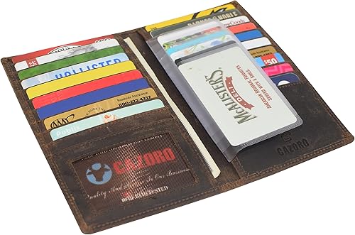 Miniatura 5 de Cartera larga con bloqueo RFID de cuero genuino para tarjetas de crédito (diseño vintage marrón), Diseño vintage marrón, Bifold