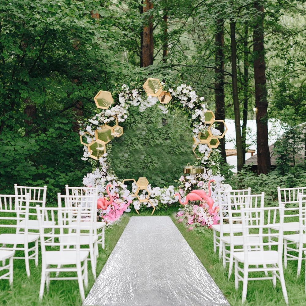 B-COOL Silver Aisle Runner 4ftx20ft Silver Glitter Aisle Runner Sequin Rug for Christmas Wedding Ceremony Wedding Rug Indoor Party Decoration