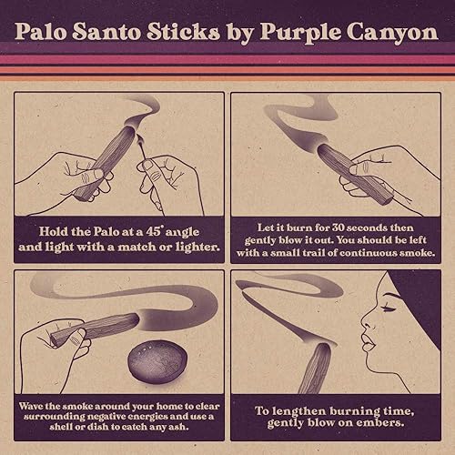Miniatura 6 de Purple Canyon Palo Santo - Paquete de 8 varillas de incienso naturales orgánicas para manchas de meditación, limpieza y alivio del estrés,
