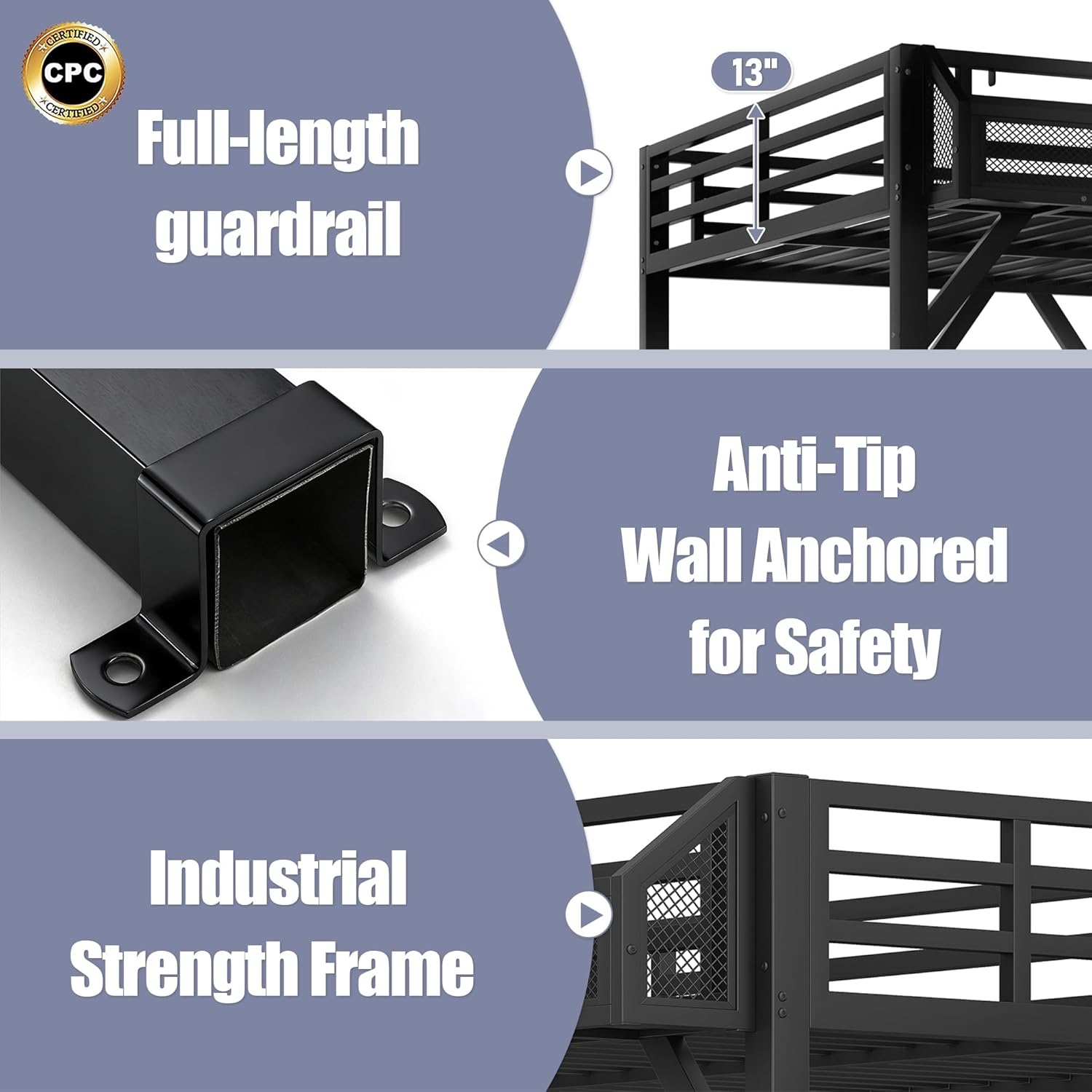 Bellemave Queen Loft Bed with Storage Stairs, Shelves & Wardrobe, Metal Queen Size Loft Bed Frame with USB Ports and LED Lights, Heavy Duty Loft Bed for Adults, No Box Spring Needed, Black