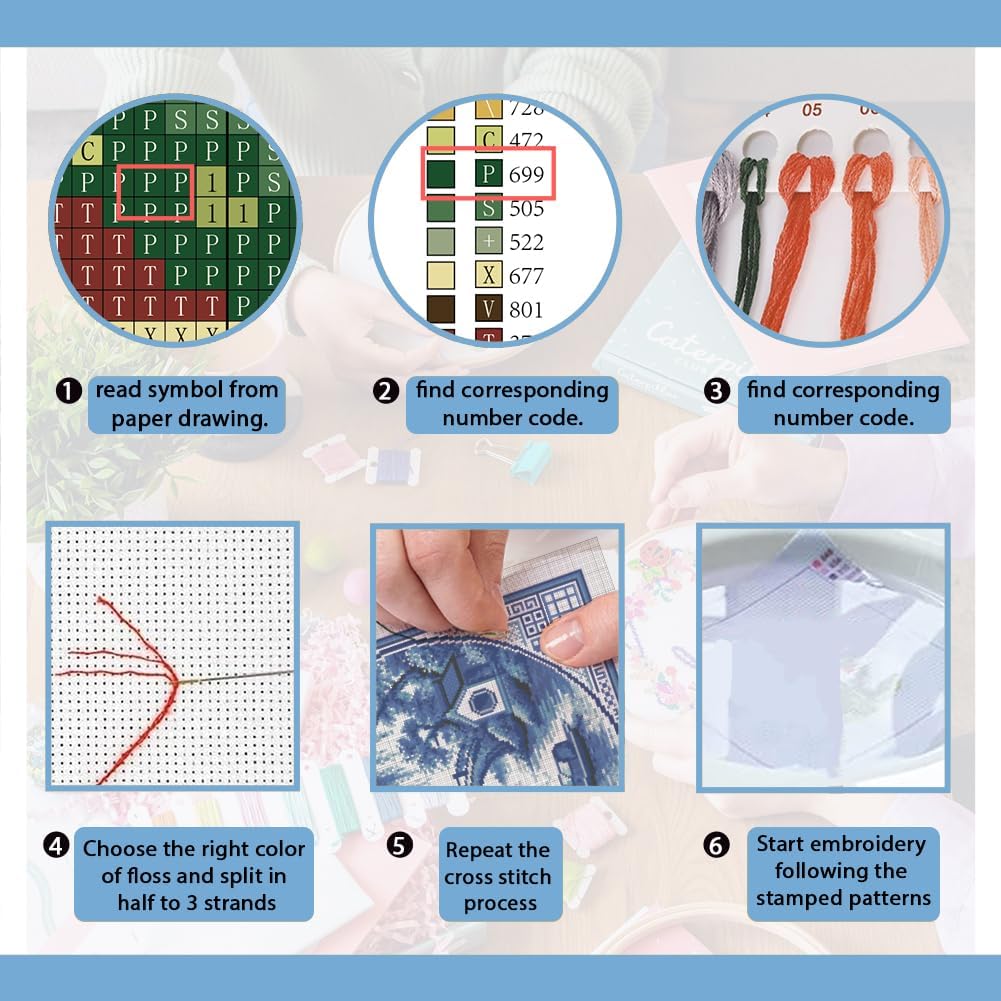 FREEBLOSS 11CT Cross Stitch Kit Stamped Cross Stitch Wall Painting Kit with Stitching Guide for Beginners Eastern Scenery Pattern Embroidery Set Crossstitch Wall Hanging Decor 17.7 * 17.7 inch