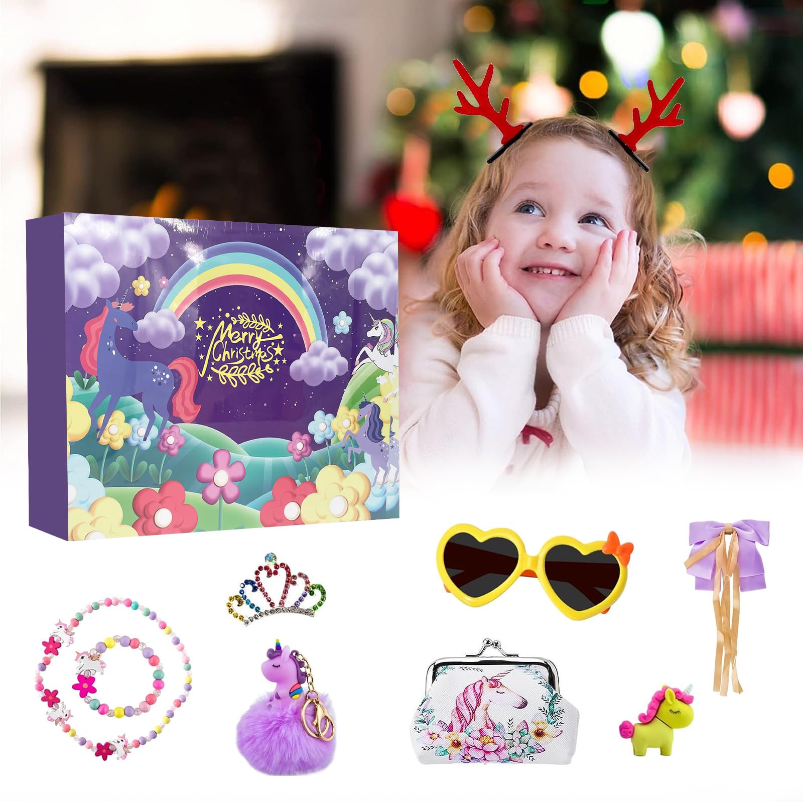 Calendario Adviento 2025,Calendario de Cuenta Regresiva de Navidad con Joyas de Unicornio Collar Pulsera Anillos Pendientes Lentes Pinzas De Cabello Navidad Regalo para Niño Niña — view 5