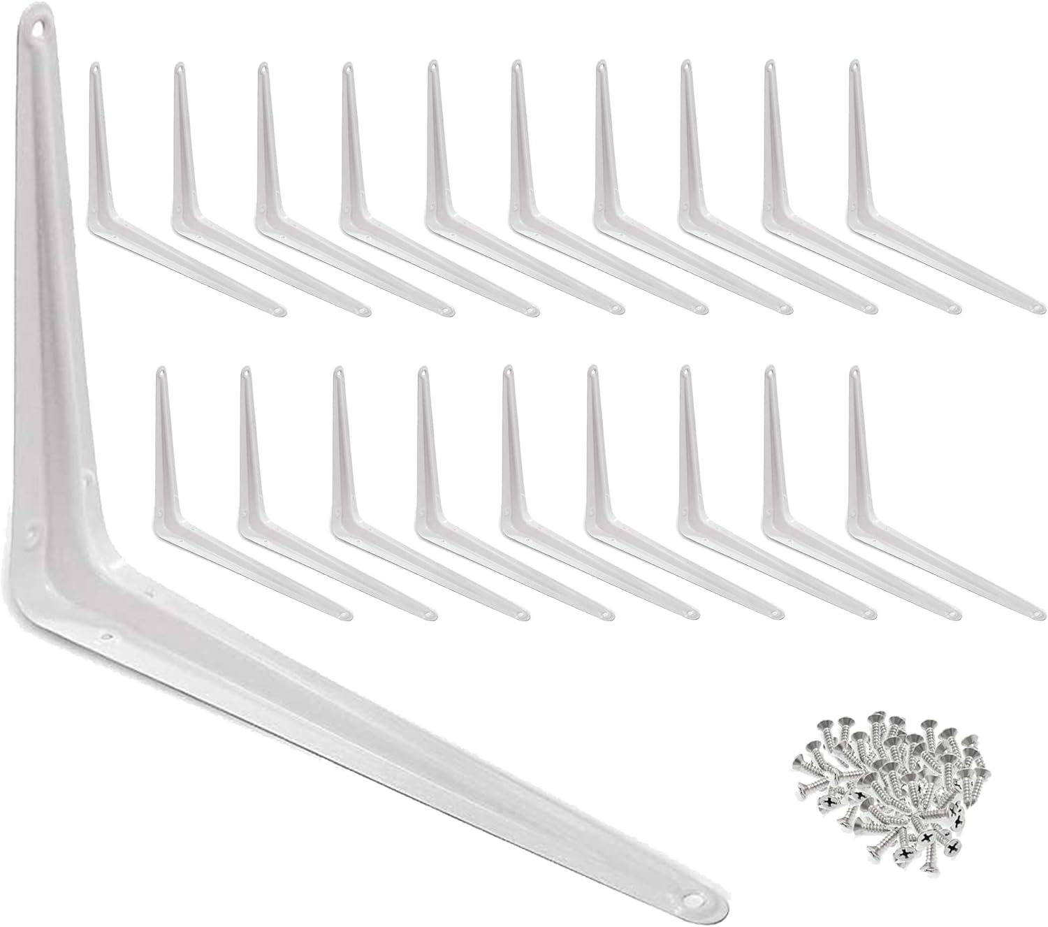 Wideskall® Metal 10" x 12" inch Wall Corner Angle Shelving Shelf Brackets, White, Pack of 20