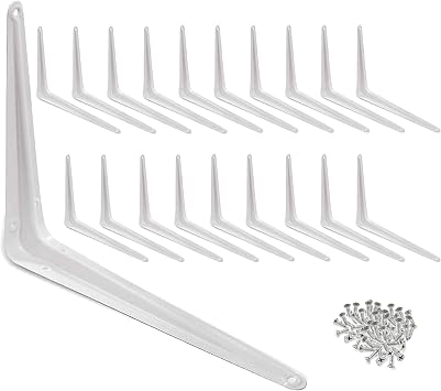 Wideskall Metal 10" x 12" inch Wall Corner Angle Shelving Shelf Brackets, White, Pack of 20