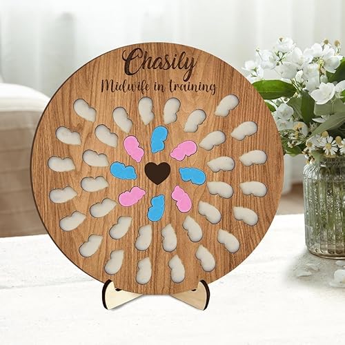 Miniatura 4 de Contador de nacimiento personalizado para estudiantes partera con 50 espacios para bebés, tablero de madera en forma de corazón (9.45 x 7.67