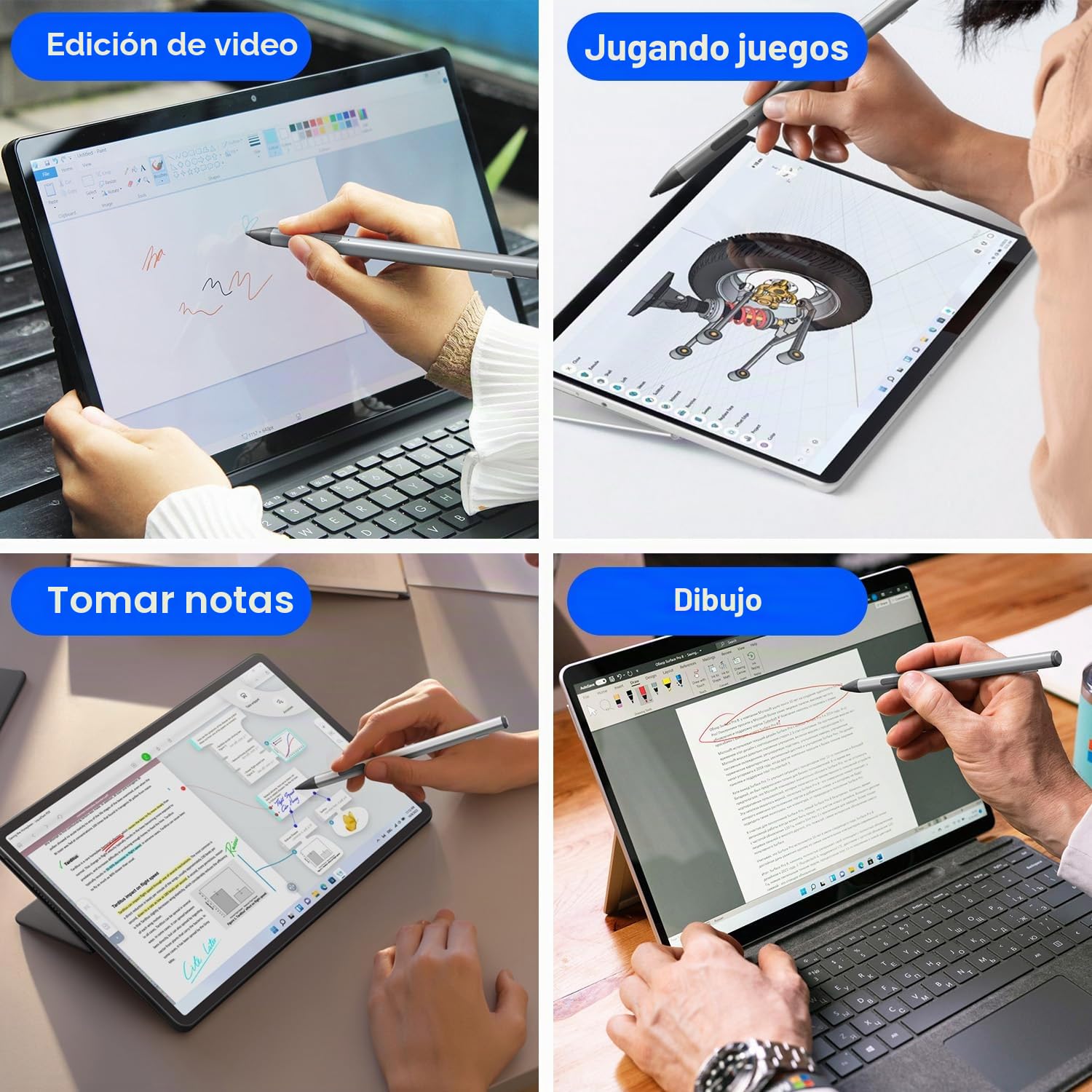 Lápiz para Surface Pro 12/11/10/9/8/7/X, Stylus Recargable con Rechazo de Palma, 4096 Niveles de Presión y Borrador, para Surface Laptop 1-5, Surface Go 3/2, Book, Studio