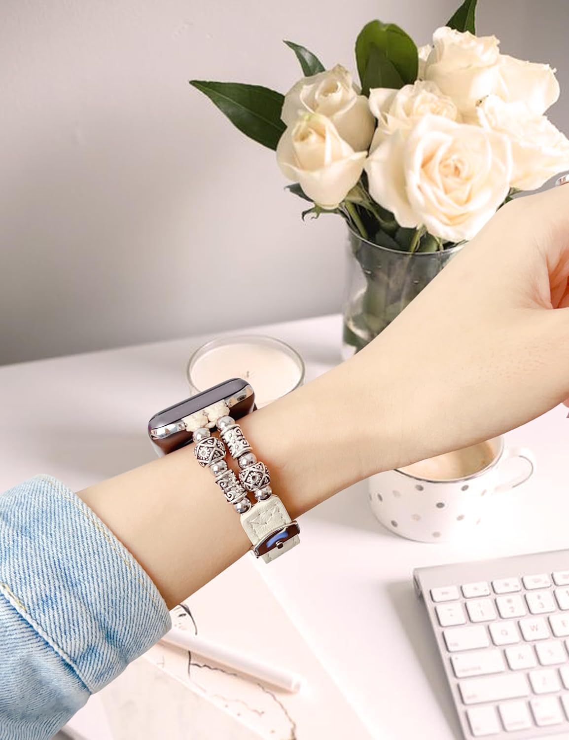 Leather Band Compatible with Apple Watch Bands 38/40/41/42/44/45/46/49mm Women, Boho Beaded Slim Vintage Bracelet Designer Cute Strap for iWatch Series 10/9/8/7/6/5/4/3/2/1/SE/Ultra 2 - Image 7