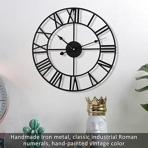 Miniatura 3 de Reloj de pared de metal industrial europeo grande, números romanos retro, movimiento de cuarzo silencioso para sala de estar, cocina, decoración del