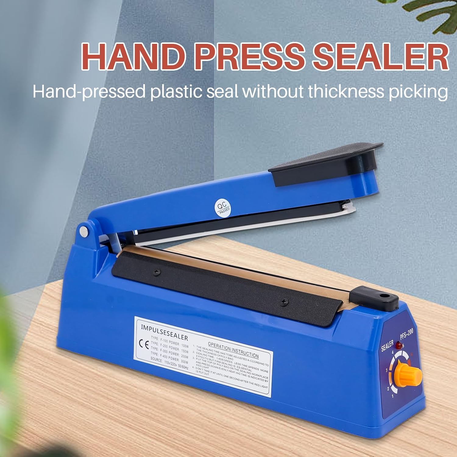 Vacuum Sealer, 200mm Heat Sealer 8'' Portable Manual Sealing Machine, 8 Gear Temperature Control Household Heat Sealer for Mylar PP and PE Bag image 4