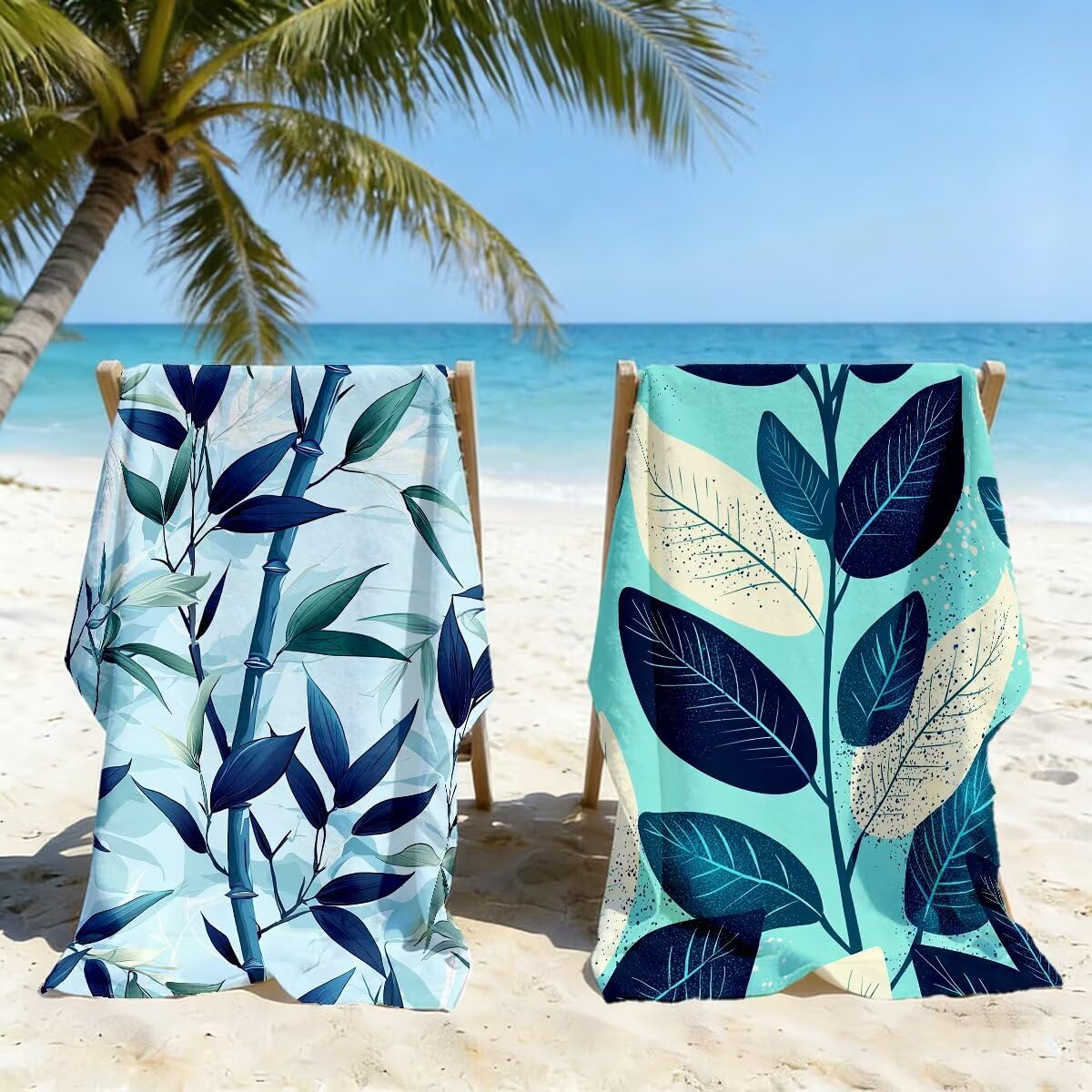 Ręcznik plażowy XXL, 100 x 220 cm, zestaw 2 sztuk, bez piasku, ręcznik plażowy, szybkoschnący, sportowy ręcznik do studia fitness, ręcznik do sauny, duży ręcznik plażowy na plażę (bambus) -3852