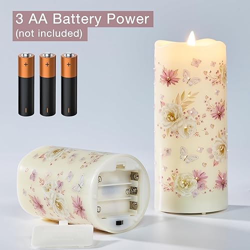 Miniatura 3 de Eywamage Velas de fibra óptica sin llama con control remoto, velas florales que funcionan con pilas, velas LED parpadeantes juego de 3