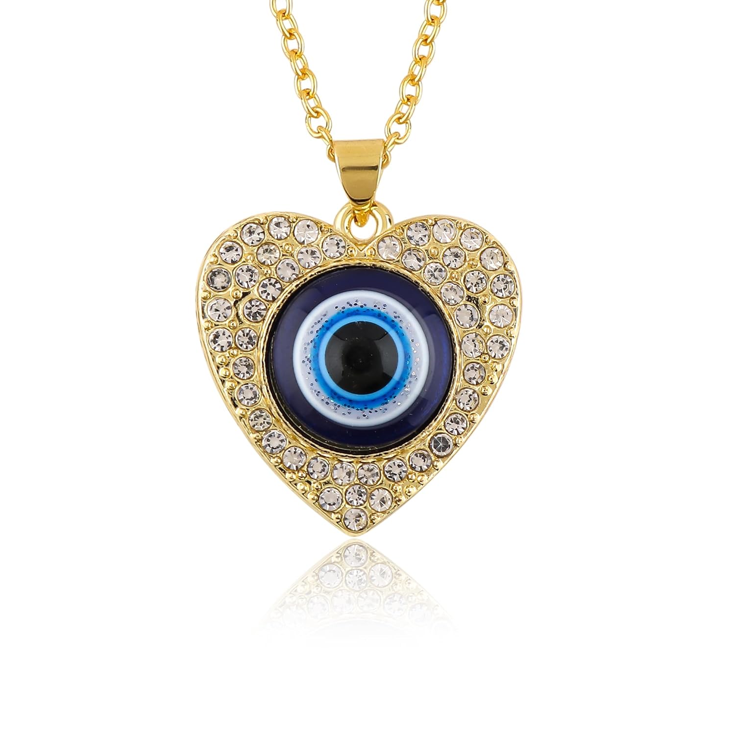 Stylish Evil Eye Charm Pendant Necklace with CZ, Charm for Protection-Spirituality-Positive Energy-Confidence, Women Jewelry, Hypoallergenic Gold Plated Chain 18 inch