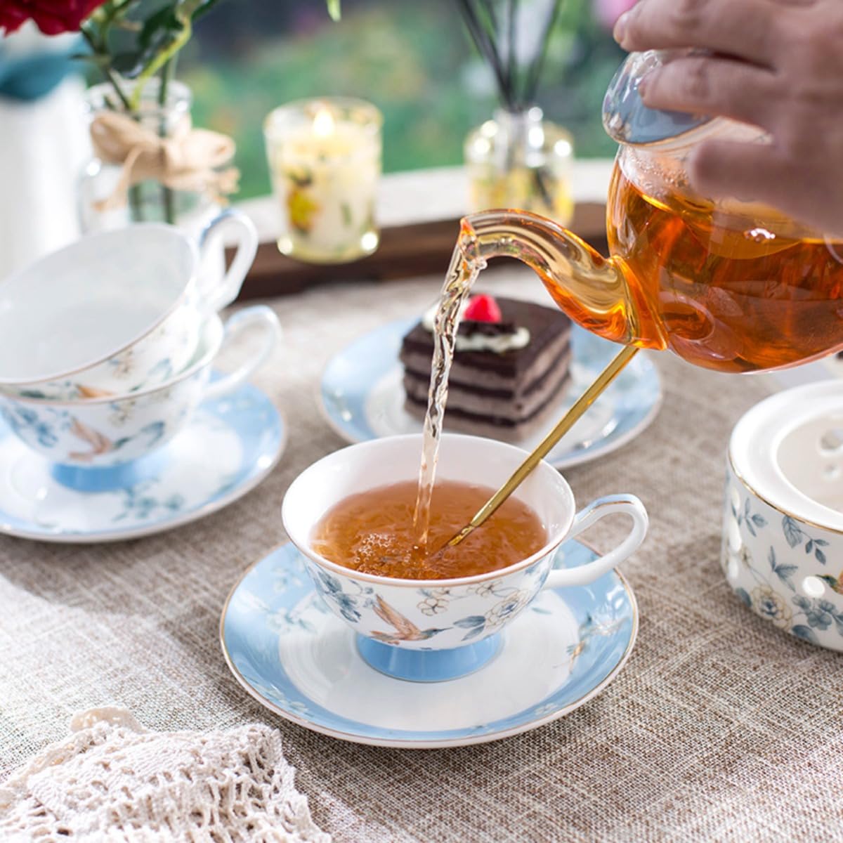 Amazon.co.jp: Tloszu セラミックカップ、ソーサー、スプーン、ティー