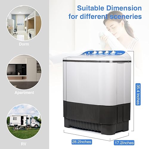 Miniatura 4 de EUASOO Lavadora portátil de 24 libras, lavadora y secadora portátil, lavadora (16 libras) y centrifugado (8 libras) 2 en 1 lavadora de tina doble