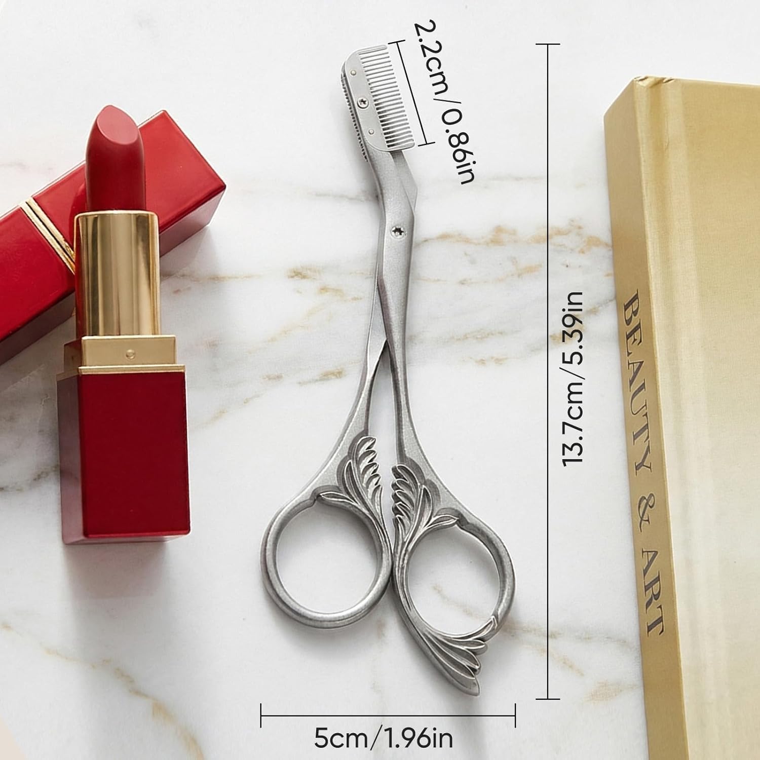 Eyebrow Trimming Scissors with Combs, Stainless Steel Eyebrow Scissors, Eyebrow Grooming Tools for Men and Women (Gray)