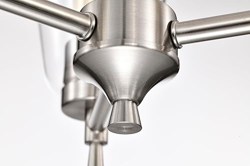 Miniatura 6 de Edvivi Briarwood - Candelabro de níquel cepillado con pantallas de cristal de cono transparente, 6 luces modernas colgantes industriales para isla