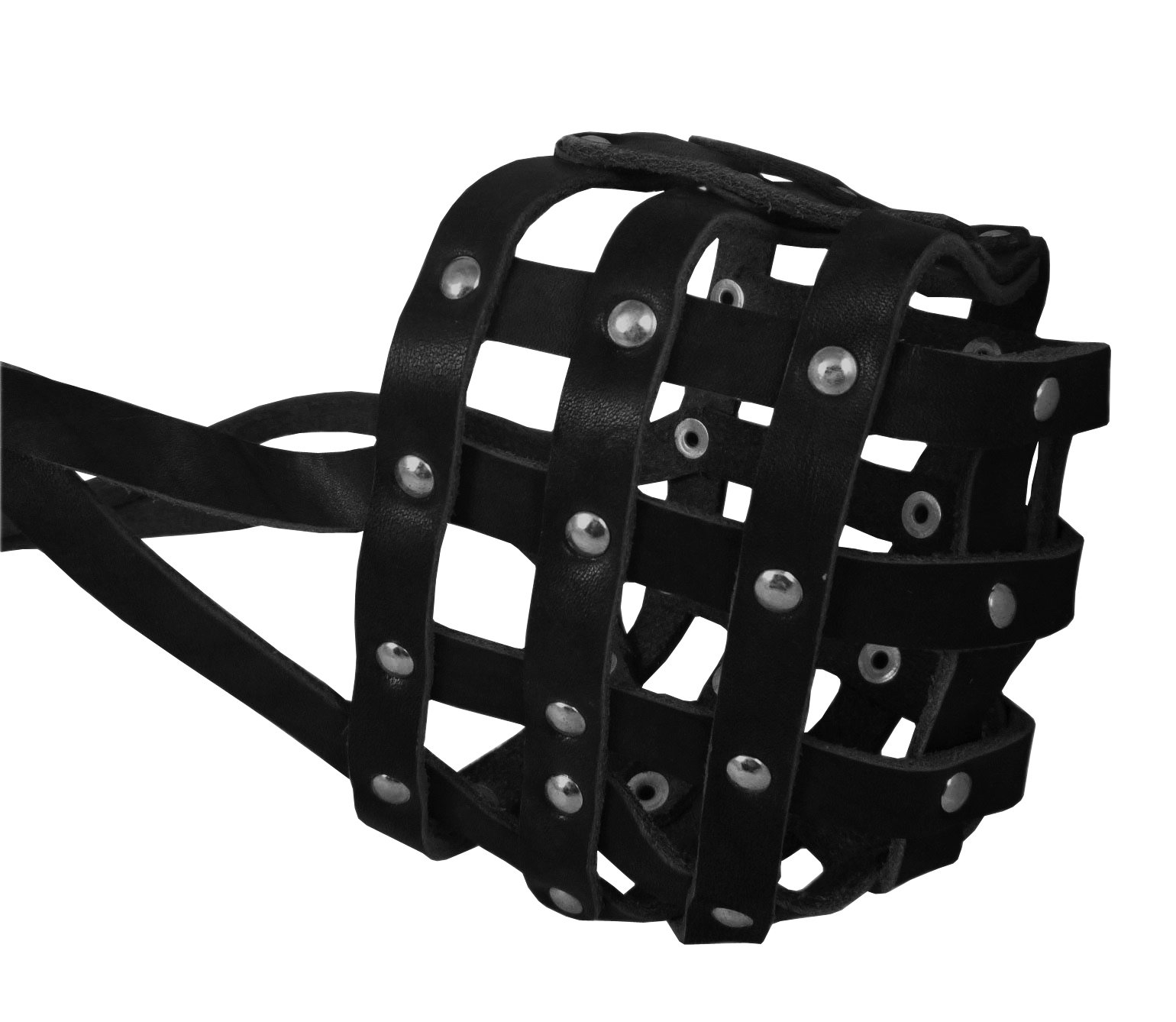 Real Leather Dog Basket Muzzle #114 Black (Circumference 17.3", Snout Length 4.3") XXLarge Mastiff, Great Dane