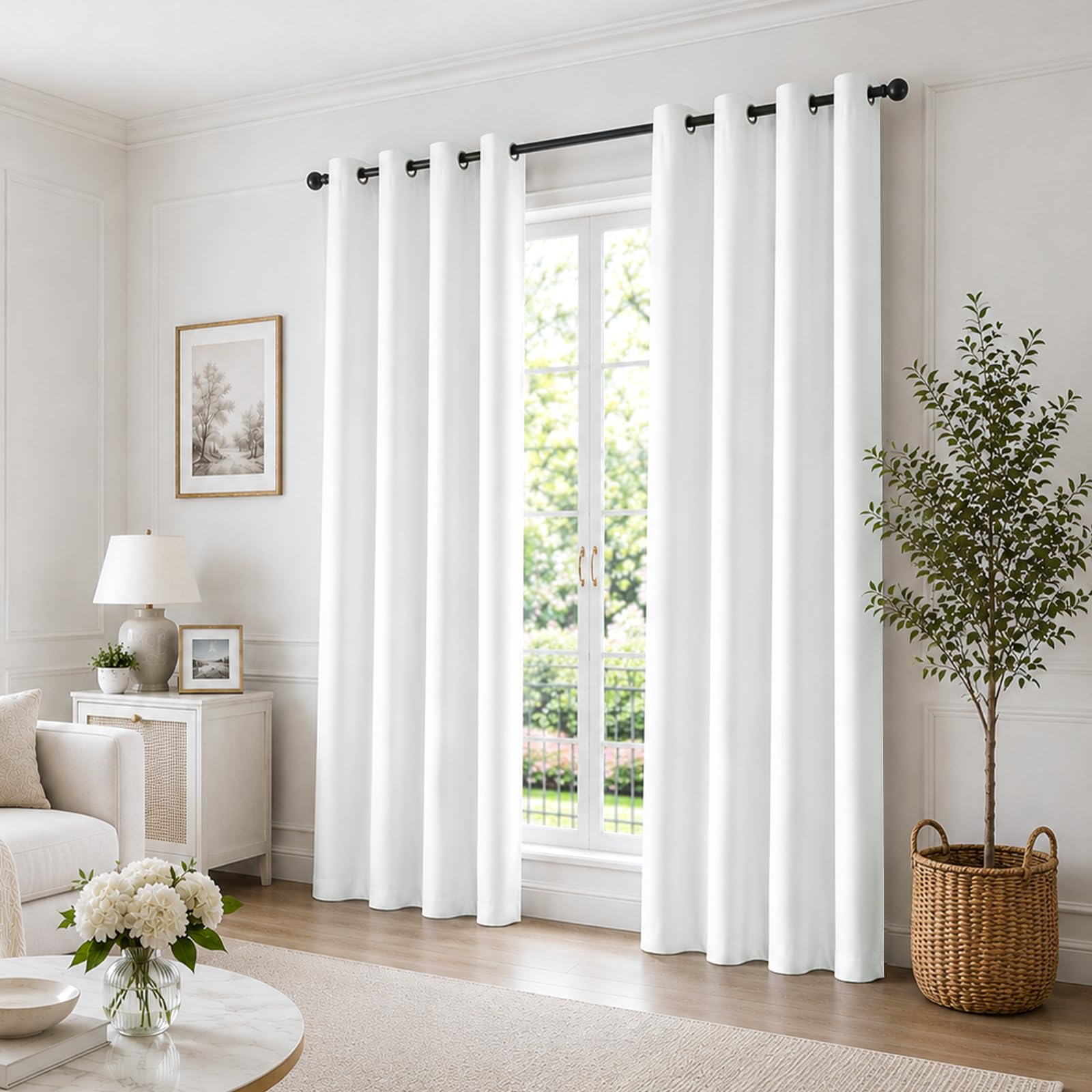 Ystyle Tende Semioscuranti per Interni 2 Pezzi, 140x300 cm, Tende Camera da Letto Moderna con Anelli, Tenda Termica Isolante Freddo e Caldo Morbido Idrorepellente, per Soggiorno Cameretta, Bianco