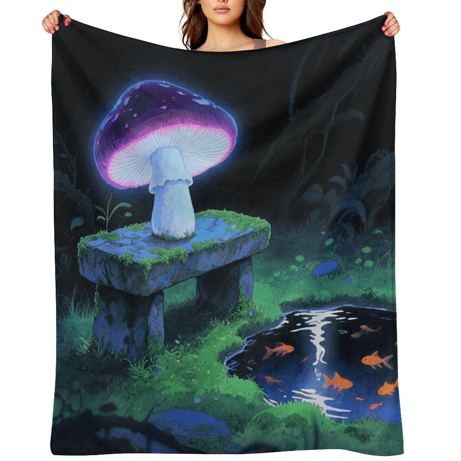 Blacklight Mushroom Throw Blanket for Couch and Bed Super Soft Warm Lightweight Throw Blankets Cozy Fuzzy Flannel Blanket Personalized Decorative Blankets for Sofa Decor 60"x80"
