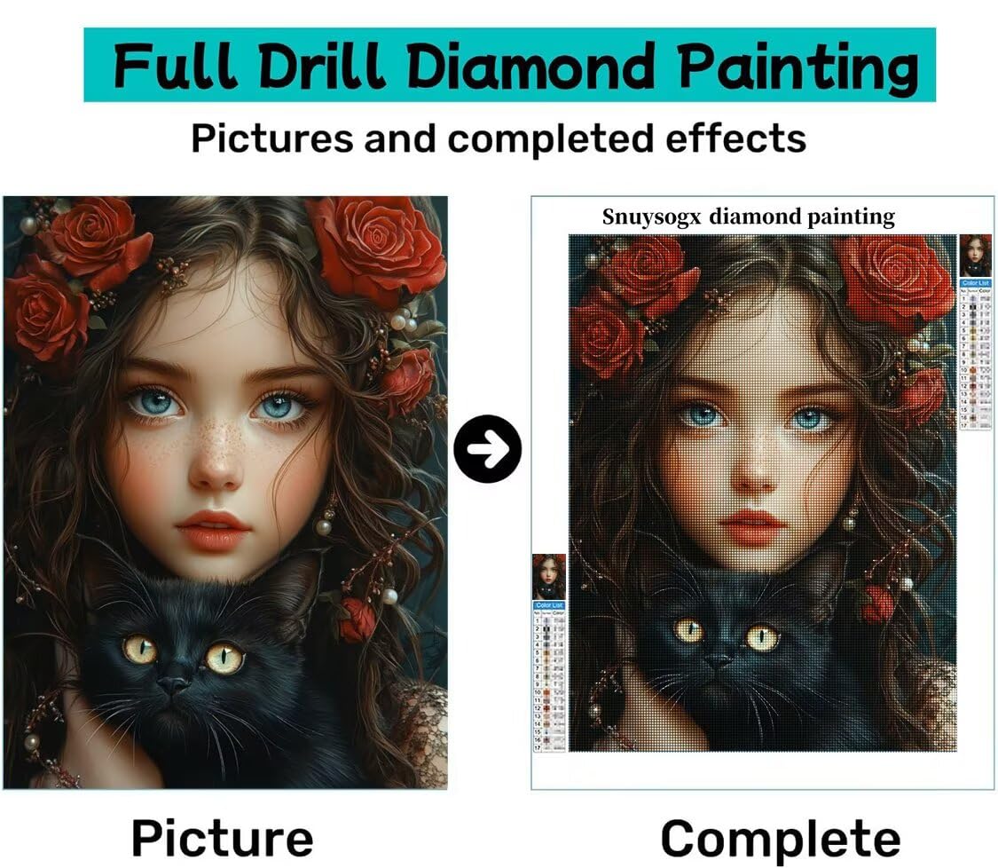 Diamond Painting XXL Mädchen für Bastelset Kinder ab 6 Jahre, Diamond Painting Katze, 5D DIY Diamant Malerei Bilder Stickerei Set, Dimond Kristall Handwerk Geschenke für Zuhause Deko 70x90cm S-243