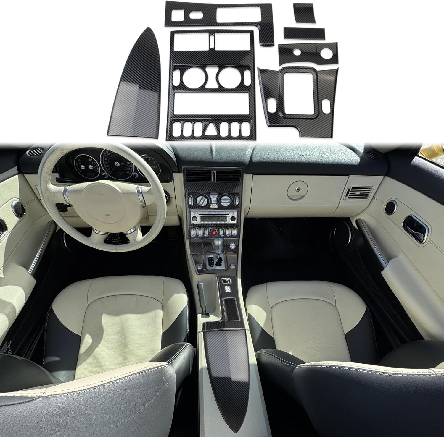 crosselec Carbon Fiber Style Center Console Dashboard Switch Panel Cover Trim Kit Accessories for Chrysler Crossfire