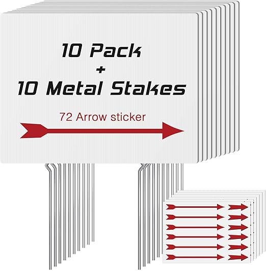 10 Pack Blank Yard Signs with Stakes,Yard Sale Signs with Arrow Stickers, 17" x 13" ，Blank Corrugated Plastic Yard Lawn Signs for Party Decorations