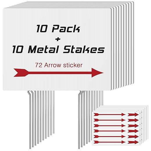 10 Pack Blank Yard Signs with Stakes,Yard Sale Signs with Arrow Stickers, 17" x 13" ,Blank Corrugated Plastic Yard Lawn Signs for Party Decorations