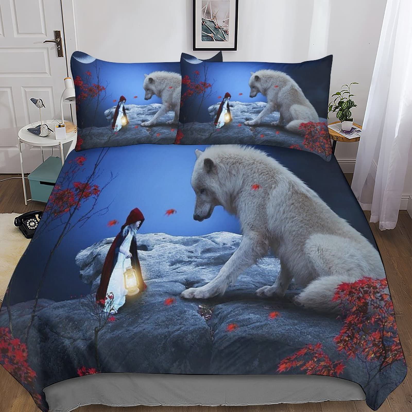 Housse de couette loup 200x200 anti acarien parure lit zippée enfant