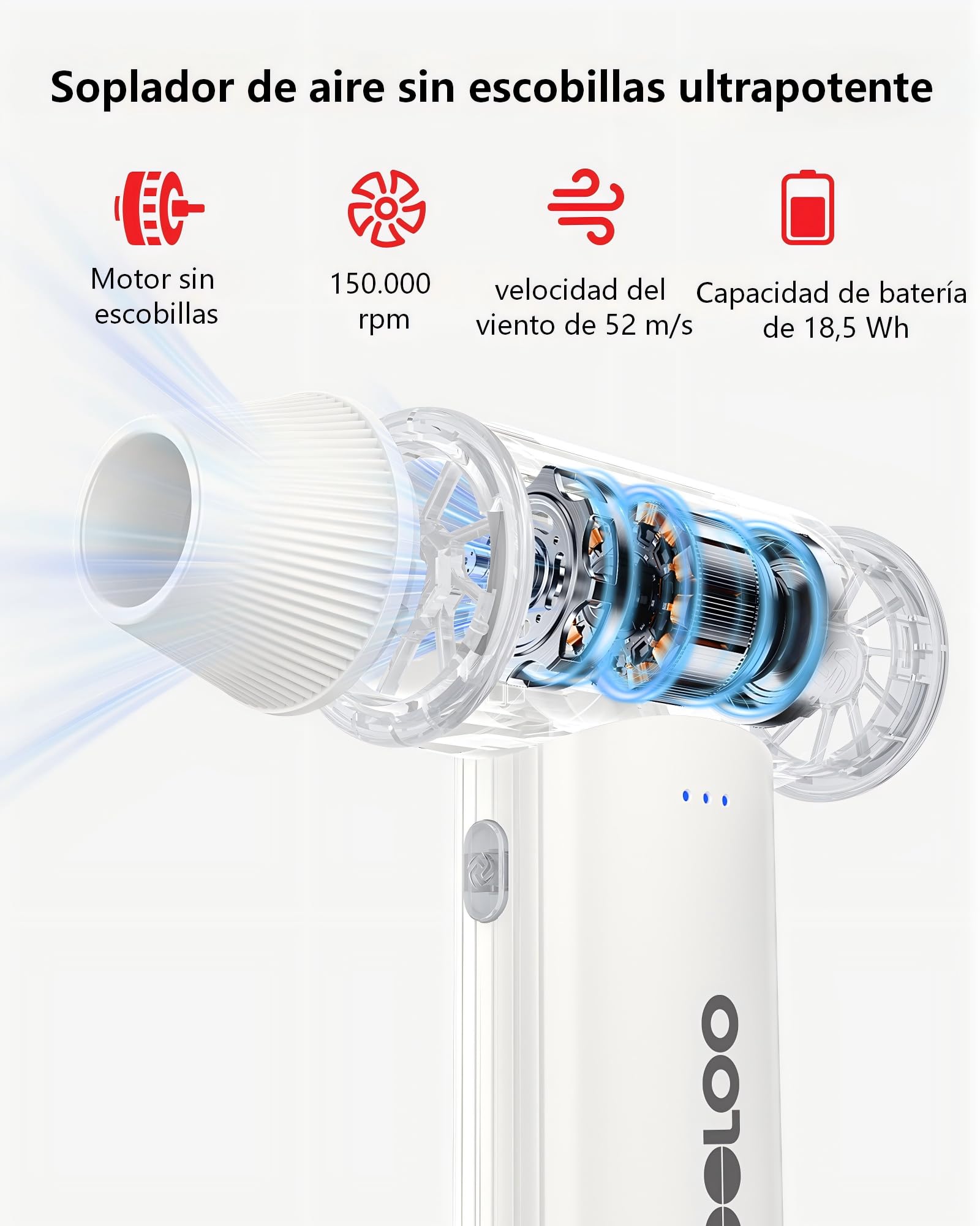 GOOLOO F3 Dépoussiéreur Électrique à air Comprimé – Souffleur PC 150 000 TR/Min, 52 M/S, 3 Vitesses Réglables, avec Fonction de Charge Rapide, Pour PC, Voiture, Extérieur, Canapé