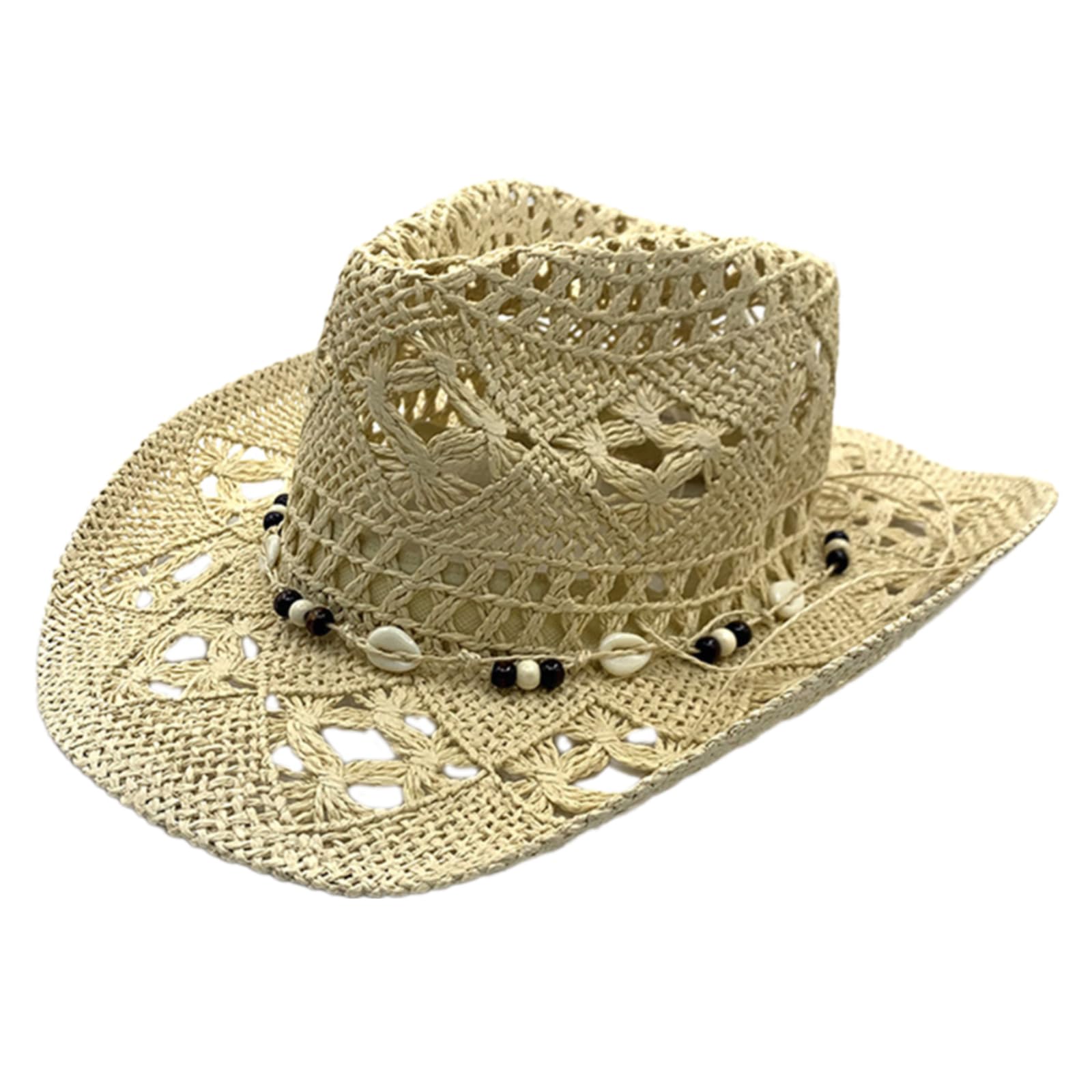 Obotsnoi Fashionable Wide Brims Straw Hat with Seashells Decors for Adult Unisex Music Festival and Vacation Head Accessories Women Fashion Hat