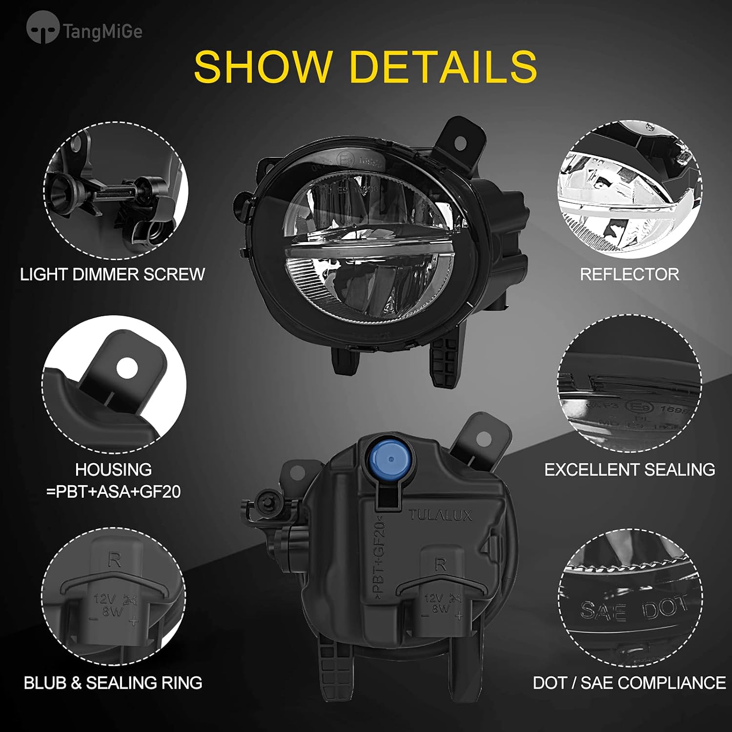 TangMiGe Fog Lights for BMW (F30 F32 F33 F36, 230i 320i 328d 328i 330e 330i 335i 340i 428i 430i 435i 440i, 2 3 4 Series), 2012-2020, LED Fog Lamps Replacement, 1 Pair, Smoke Lens, LED Bulbs