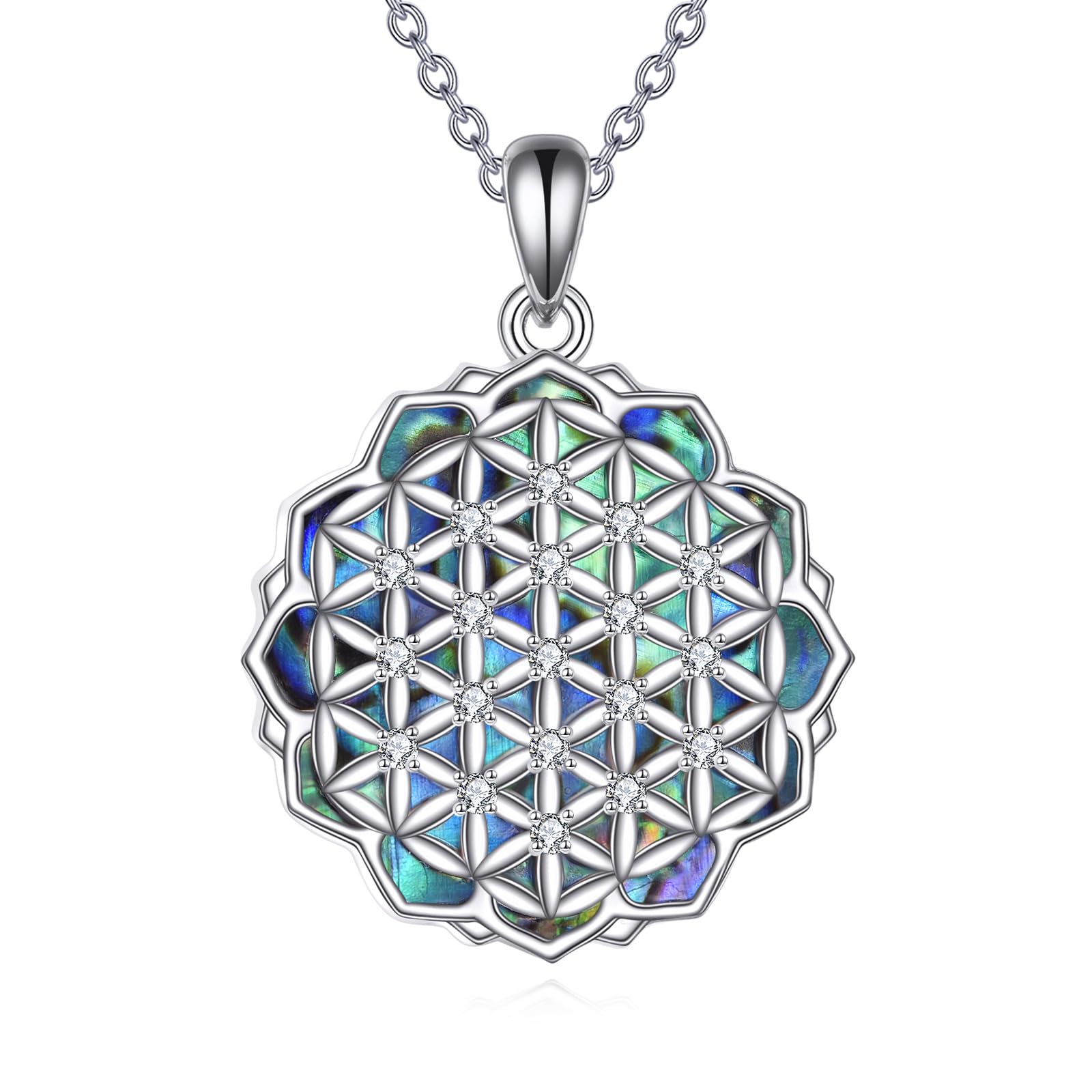 Blume des Lebens Halskette 925 Sterling Silber Abalone Lebensblume Anhänger Kette Filigran Schmuck Geschenke für Damen Frauen Weiblich.