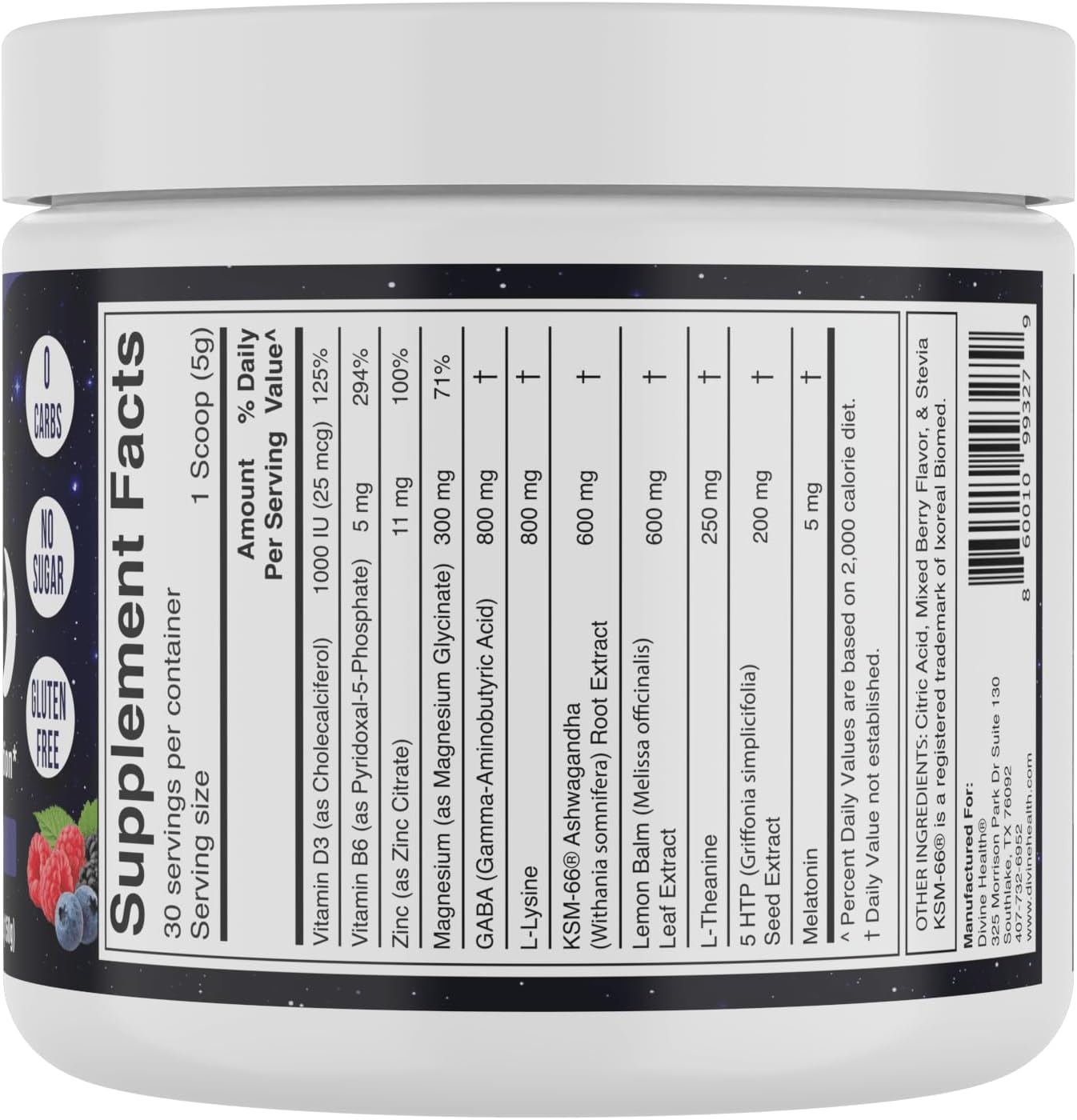 Dr. Colbert, MD Sleep-Ease Powder | Mixed Berry Flavor | by Divine Health | KSM-66 Ashwagandha | 5-htp | 5mg Melatonin | Lemon Balm | L-Theanine | Sugar Free | 30 Day Supply | 5.29 oz