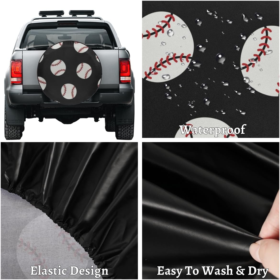Personality Baseball Tire Covers Portable Spare Tire Cover Soft Durable Waterproof Dustproof Set of 4 Bags 15 Inches for Car Truck SUV Trailer Camper