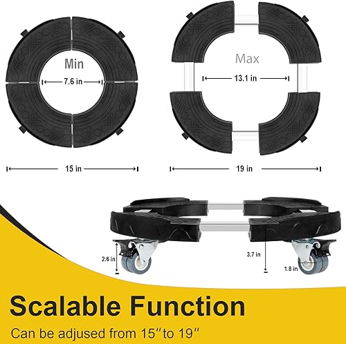 Miniatura 5 de W B D WEIBIDA Papelera con ruedas ajustables de 15 a 19 pulgadas, rodillo redondo con 4 ruedas, carrito de tambor, resistente, 440 libras, carrito