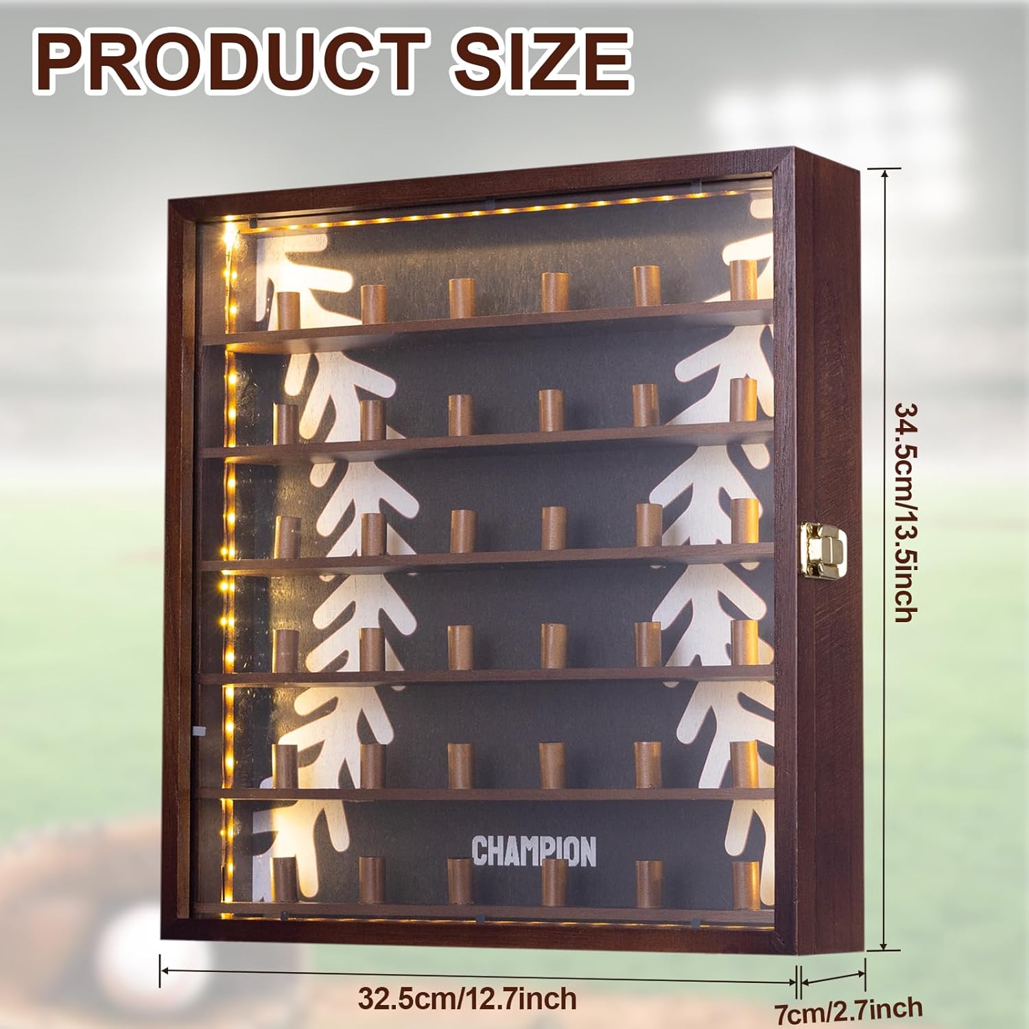 Championship Ring Display Case,Baseball Ring Display Case,36 Slots Baseball Ring Holder Case Wall Mount,Wooden Ring Organizer Box with LED Light for Collection Sports Champion Rings