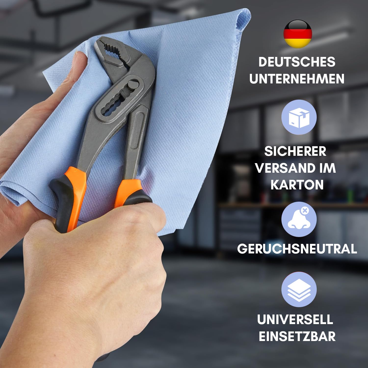 1 Palette Putztuchrollen, blau, 2-lagig, 500 Blatt, 22x35cm, 2 Rollen/VE, 63 VE/Palette, Papierrolle, perforierte Papiertücher, Putztuchrolle für Industrie, Werkstatt und Restaurant