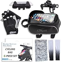 6Pcs Bike Accessories Set for Men Women - Cycling Bag, Water Bottle Holder Cage, Gloves & Waterproof Tail Light - Universal Mountain Road Bicycle Outdoor Safety Riding Gear Kit
