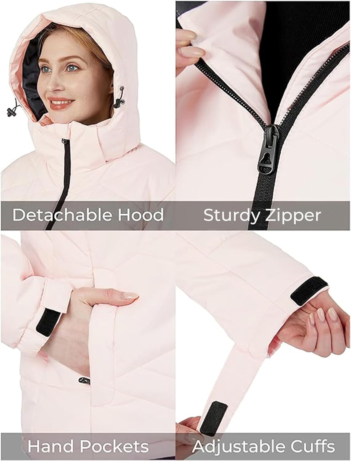 Skieer Women's Waterproof Ski Jacket Warm Snow Winter Coat Mountain Windproof Hooded Raincoat Medium Light Pink