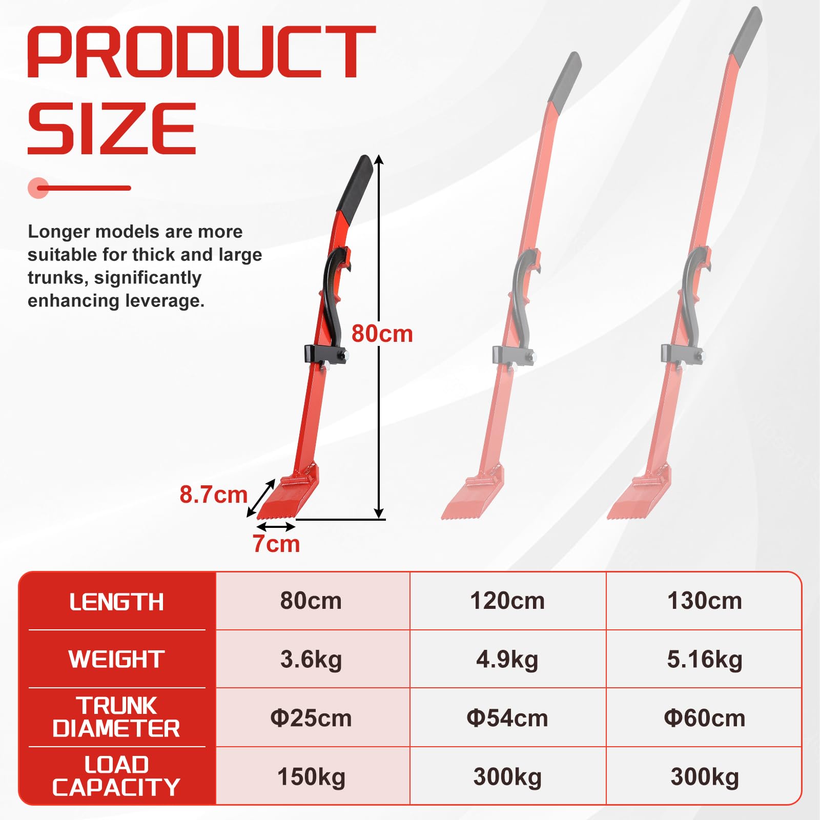 EFUTURETIME 80cm Levier d'abattage avec Crochet Courbé, 150 KG Capacité de Charge, Aide-Abattage Universelle et Maintien Tronçonneuse pour Rouler, Couper, Soulever Bûches, Rouge