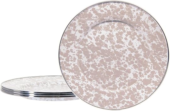 Golden Rabbit Enamelware Dinner Plates, 10.5 inch, Taupe Swirl, Set of 4