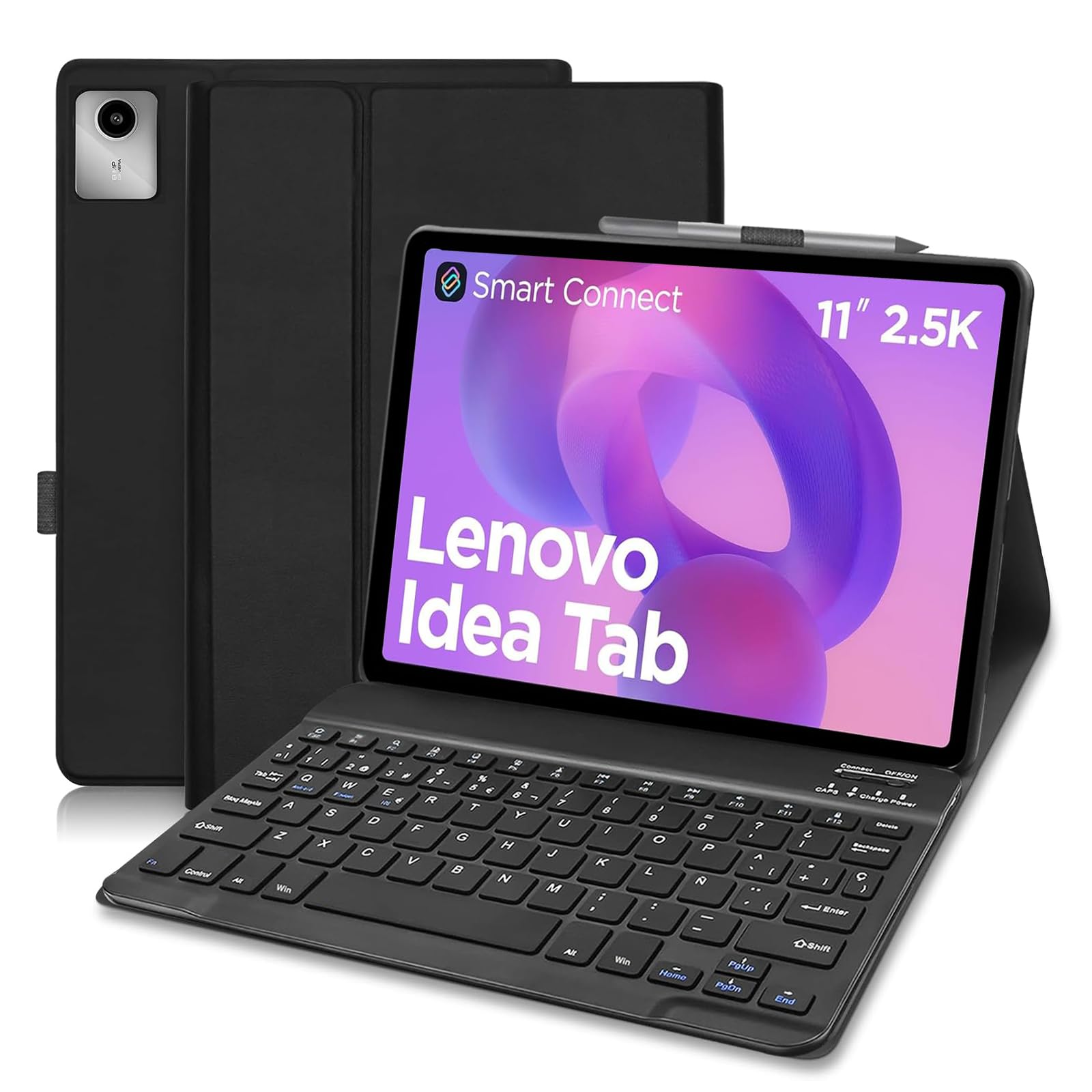Funda Teclado para Lenovo Idea Tab 11 Pulgadas 2025, QWERTY Español Ñ, Funda con Teclado Bluetooth Magnético Desmontable para Lenovo Idea Tab 11 Pulgadas (TB-336ZU /TB-336FU) /M11 2024, Negro