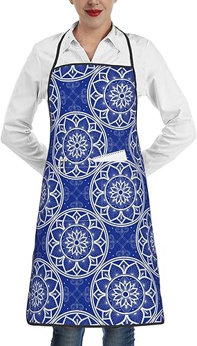 Miniatura 15 de Delantales de chef con bolsillos para mujeres y hombres, cocina, hornear, cocinar, barbacoa, asar Azul Naranja