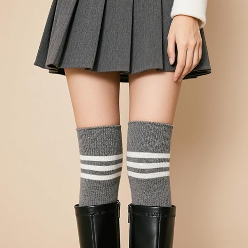 Miniatura 22 de Zando Paquete de 6 calcetines de algodón para mujer, por encima de la rodilla, calcetines a rayas para botas y calentadores de piernas para uso 6